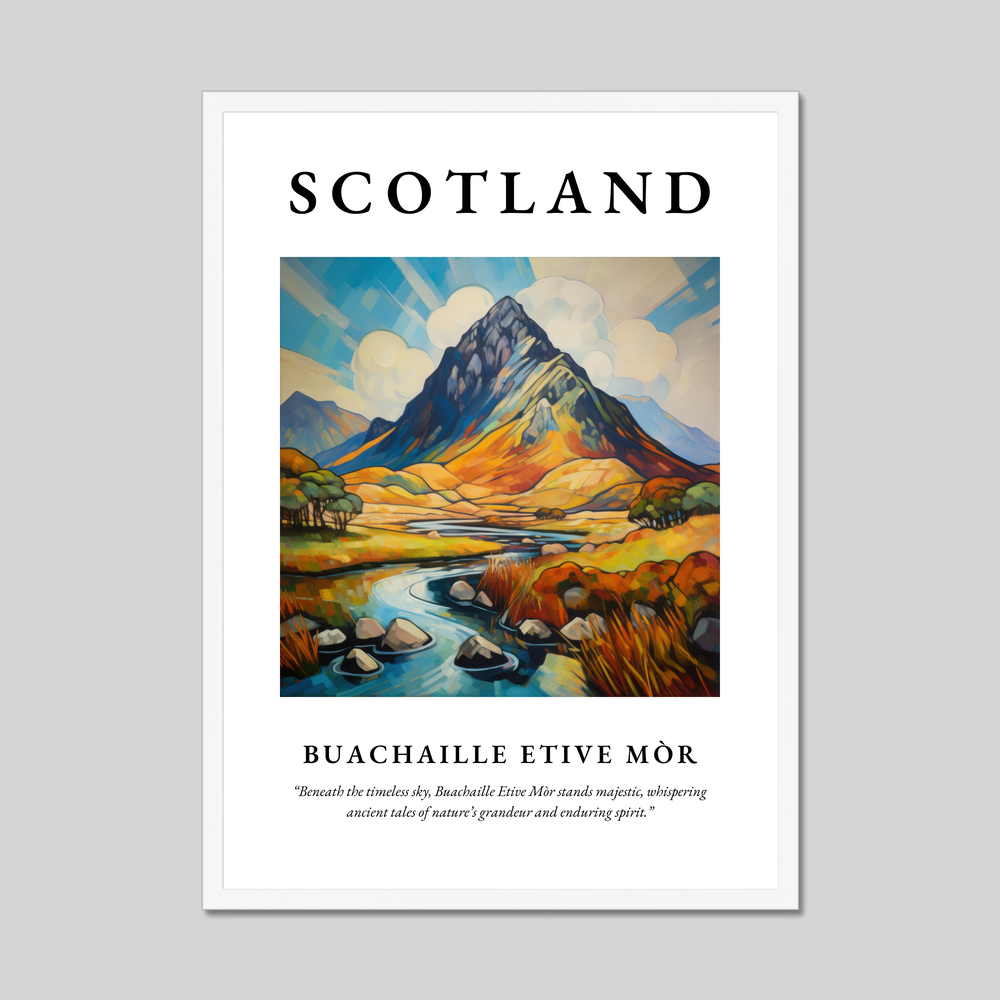 Poster in a white frame with the word Scotland