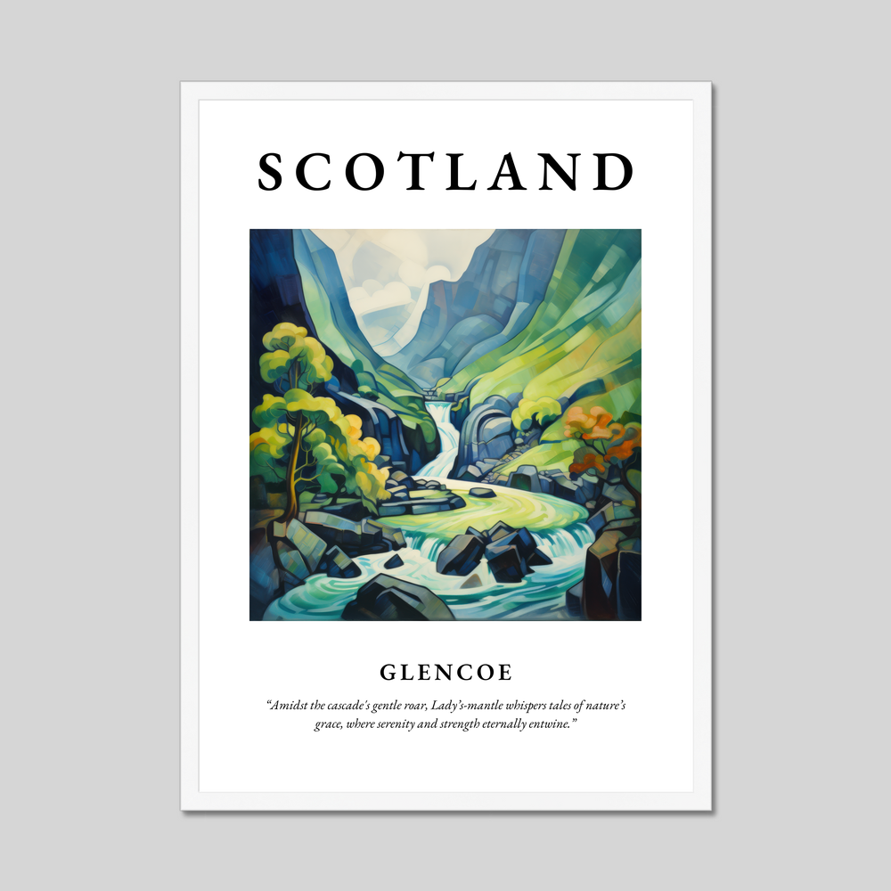 Poster in a white frame with the word Scotland