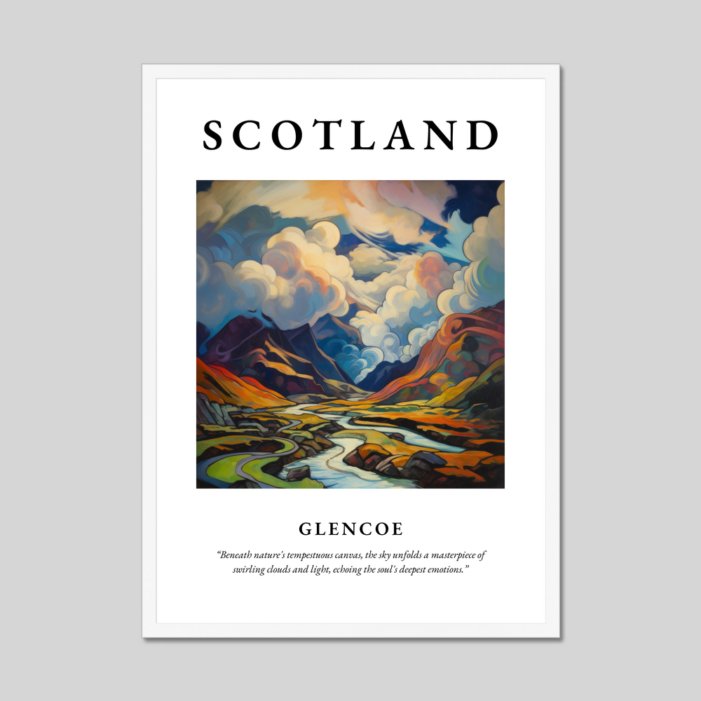 Poster in a white frame with the word Scotland