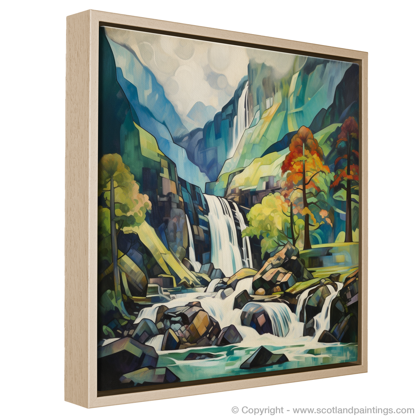 Cascading Geometries: A Cubist Homage to Glencoe's Wild Waterfall