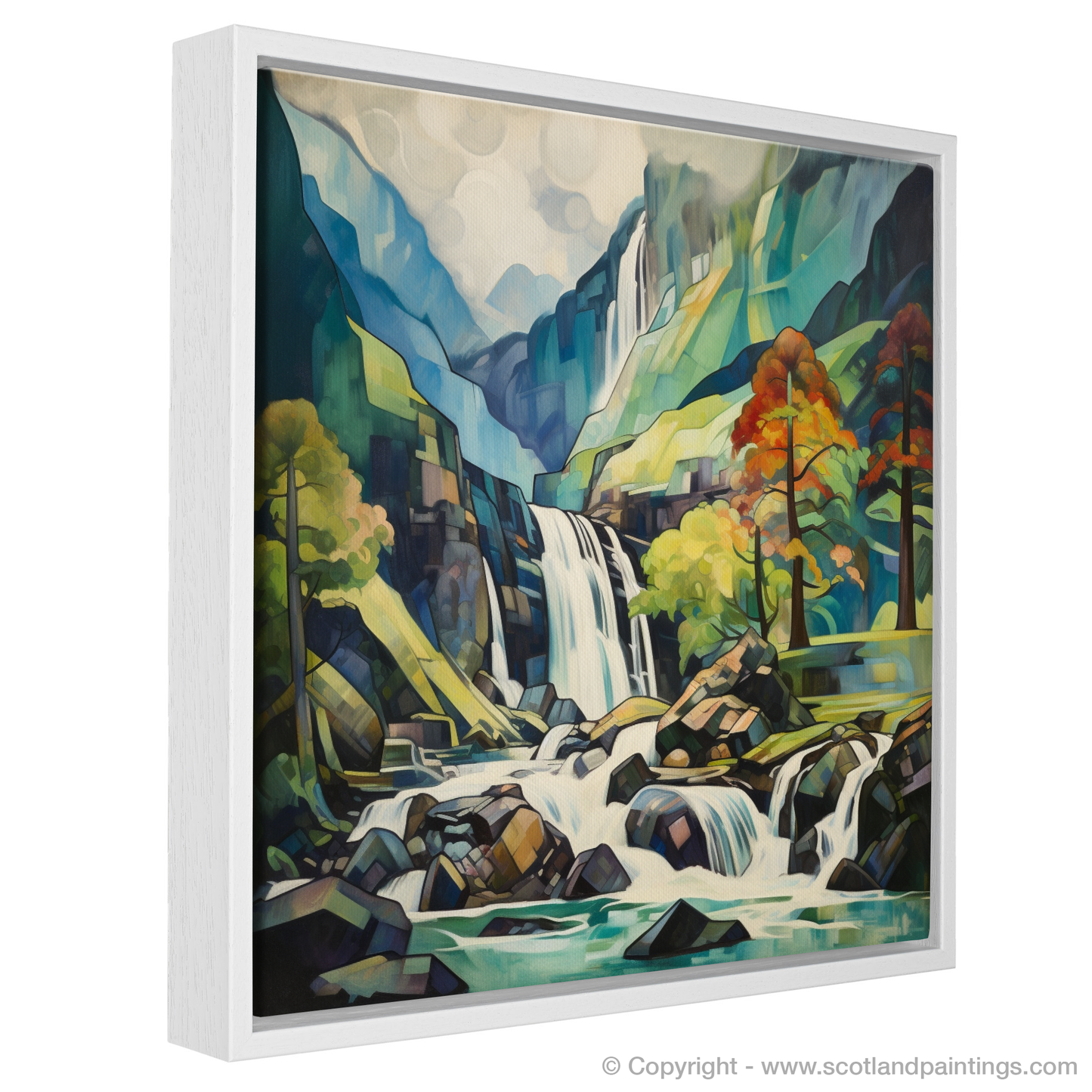 Cascading Geometries: A Cubist Homage to Glencoe's Wild Waterfall