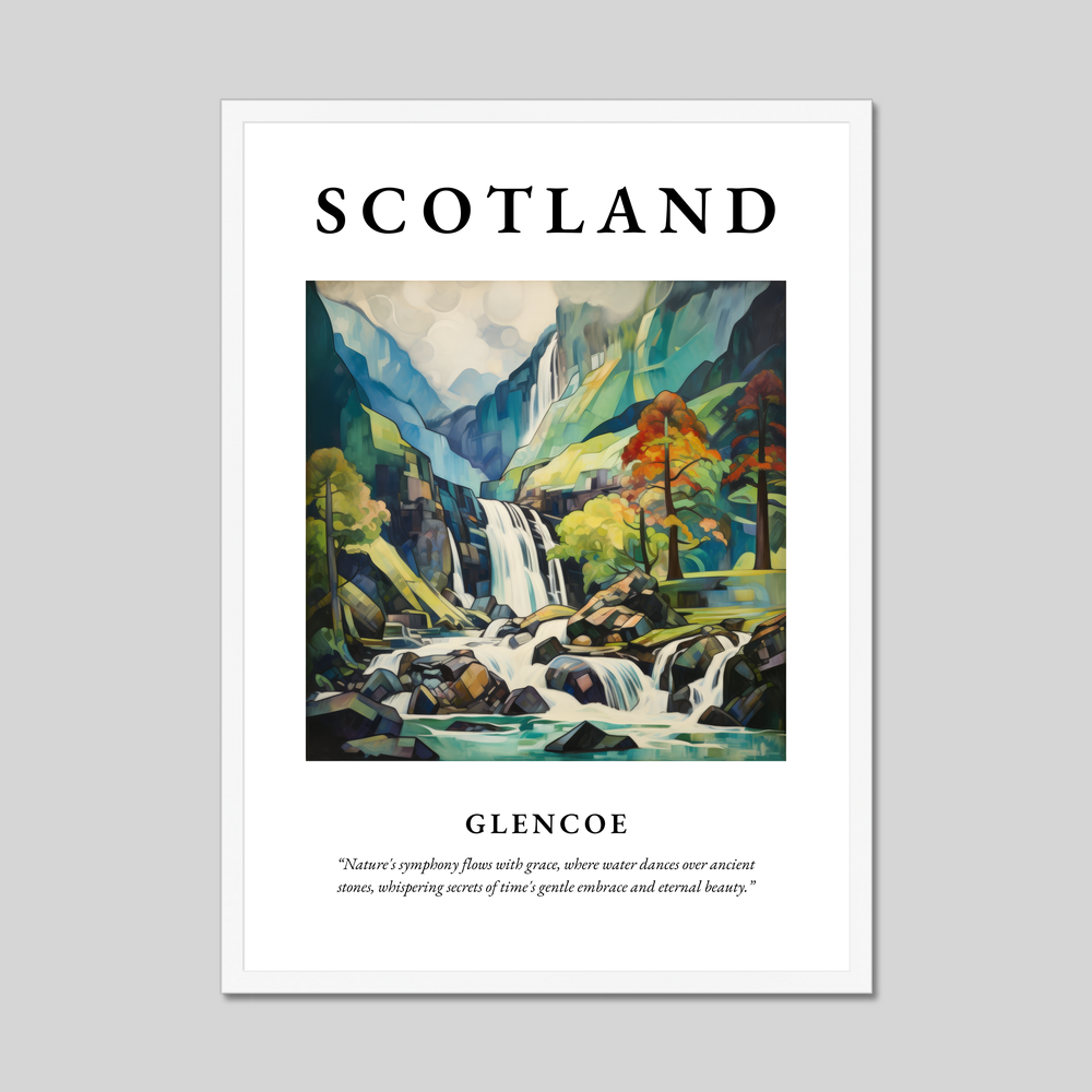 Poster in a white frame with the word Scotland