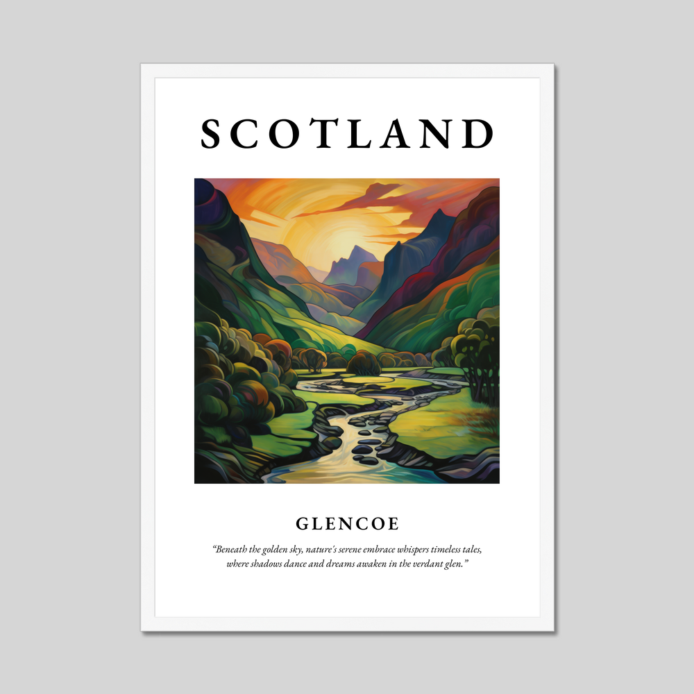 Poster in a white frame with the word Scotland