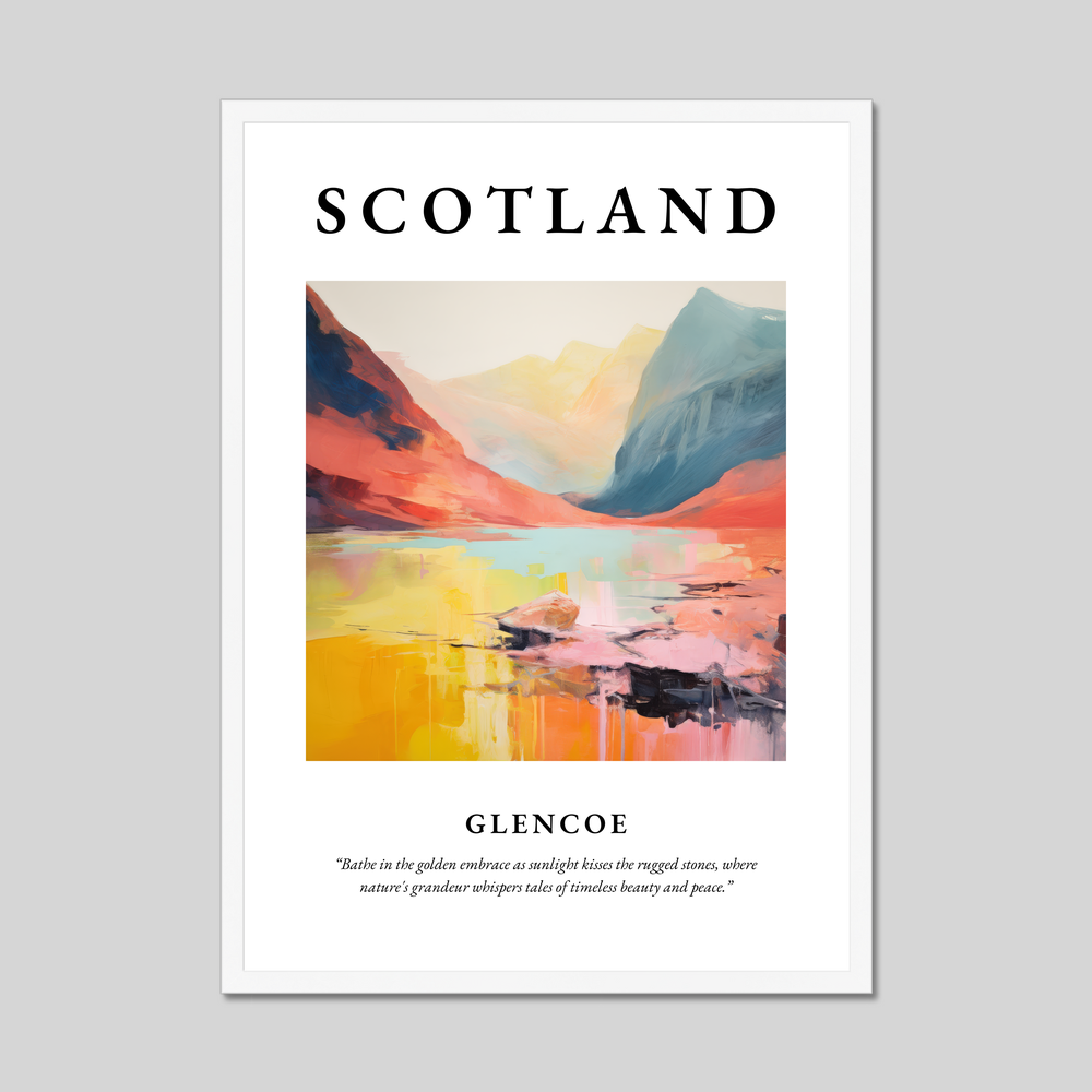 Poster in a white frame with the word Scotland