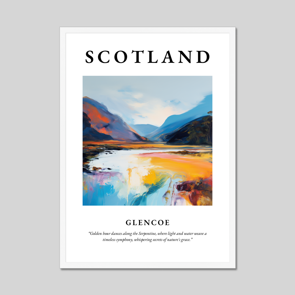 Poster in a white frame with the word Scotland