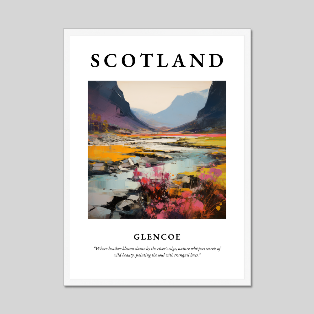 Poster in a white frame with the word Scotland