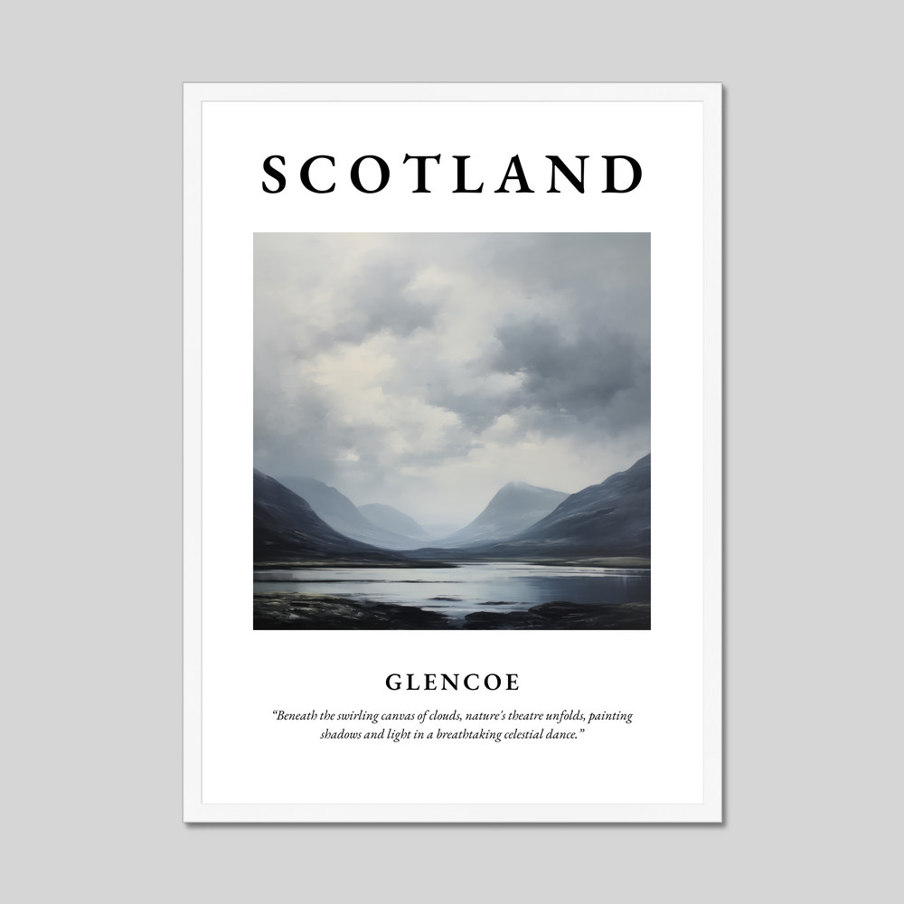 Poster in a white frame with the word Scotland