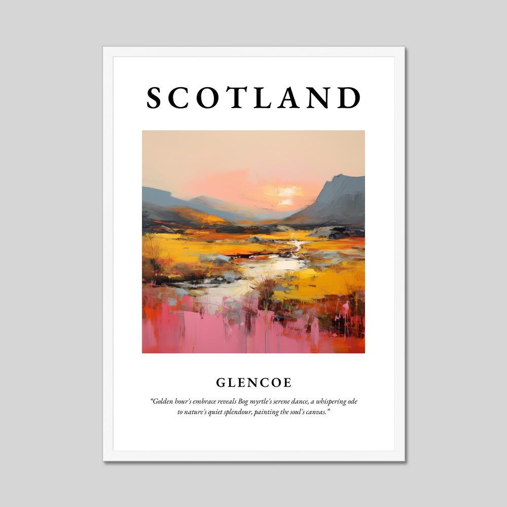 Poster in a white frame with the word Scotland