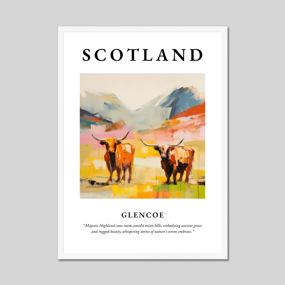 Poster in a white frame with the word Scotland