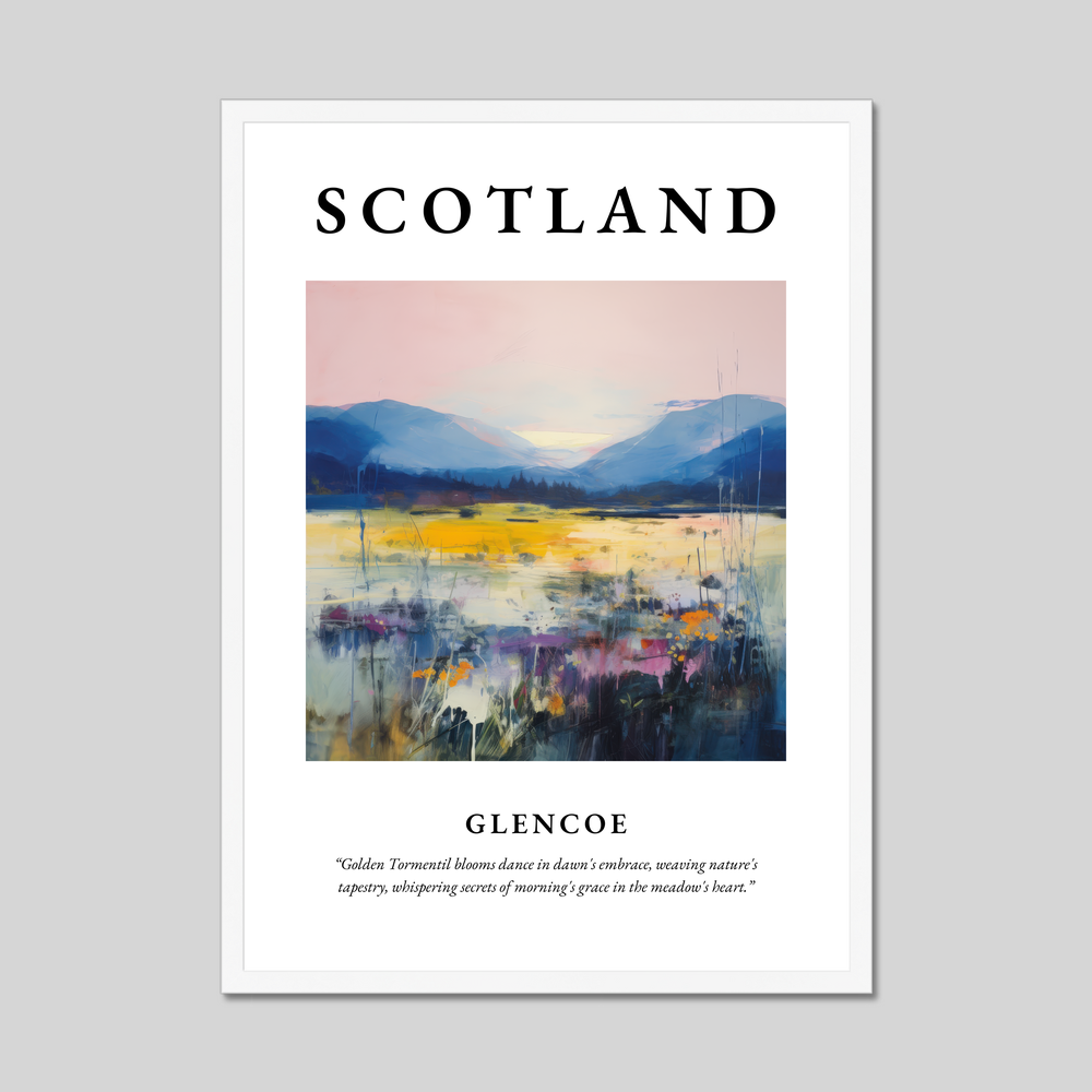 Poster in a white frame with the word Scotland