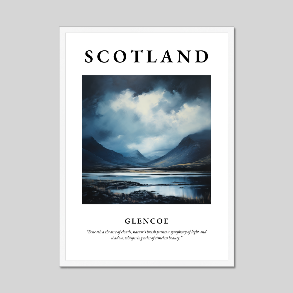 Poster in a white frame with the word Scotland