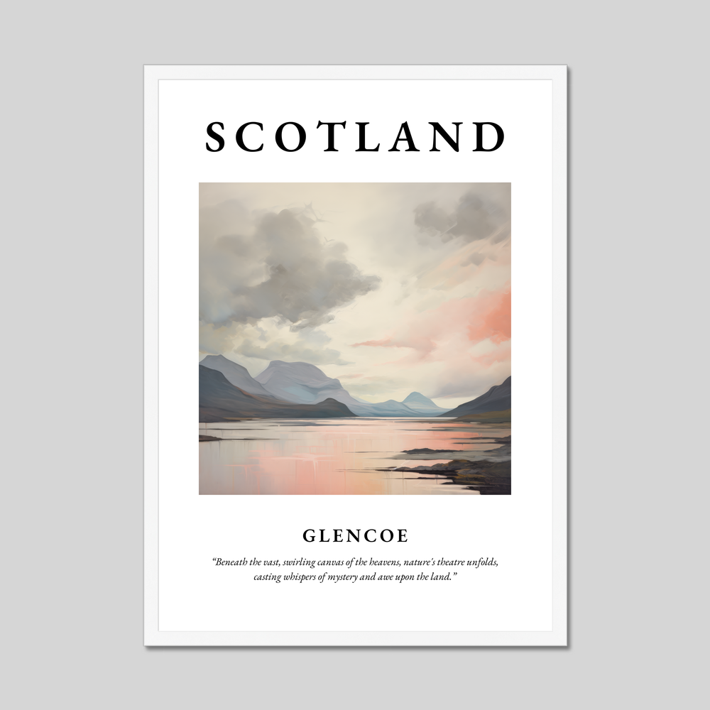 Poster in a white frame with the word Scotland