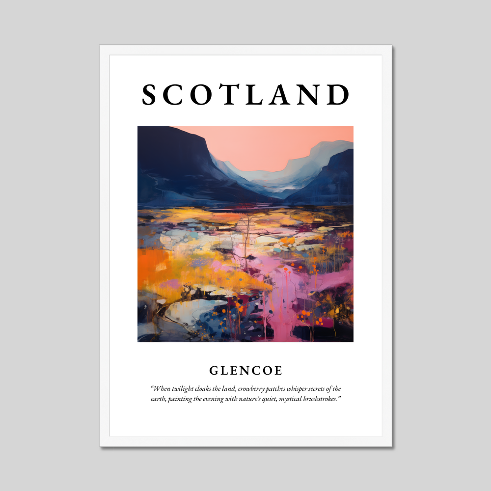 Poster in a white frame with the word Scotland