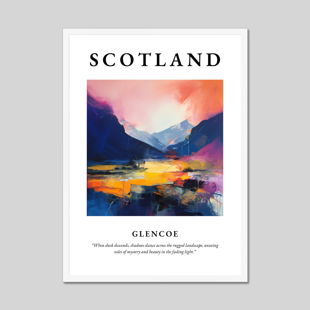 Poster in a white frame with the word Scotland