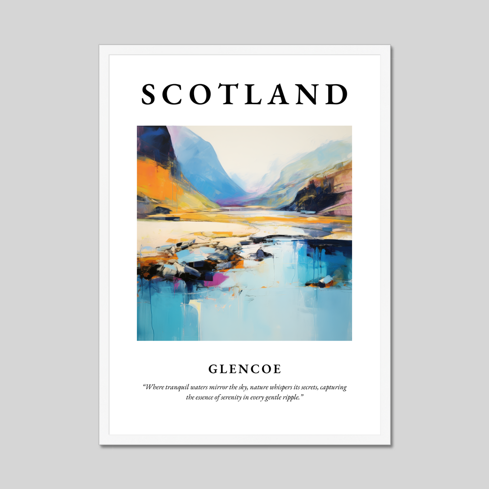 Poster in a white frame with the word Scotland