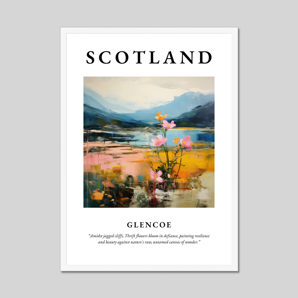 Poster in a white frame with the word Scotland