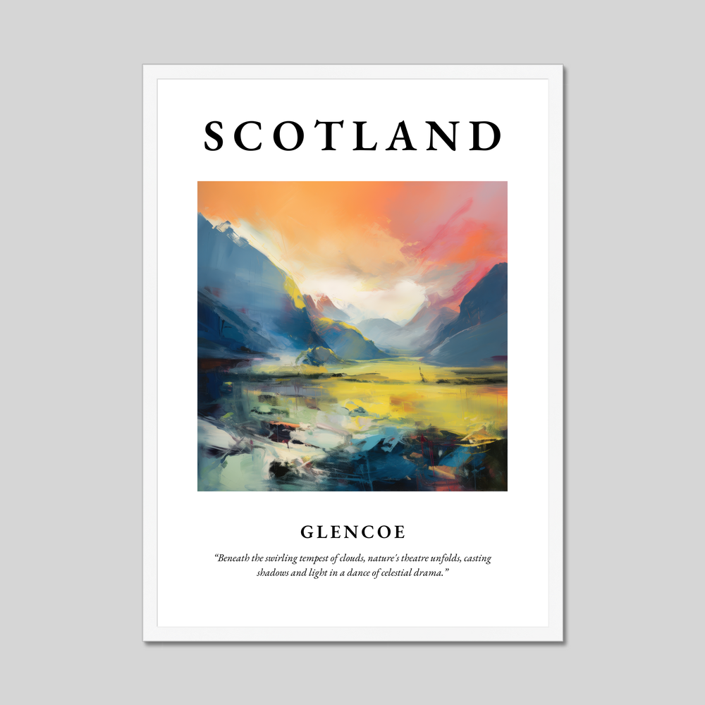 Poster in a white frame with the word Scotland