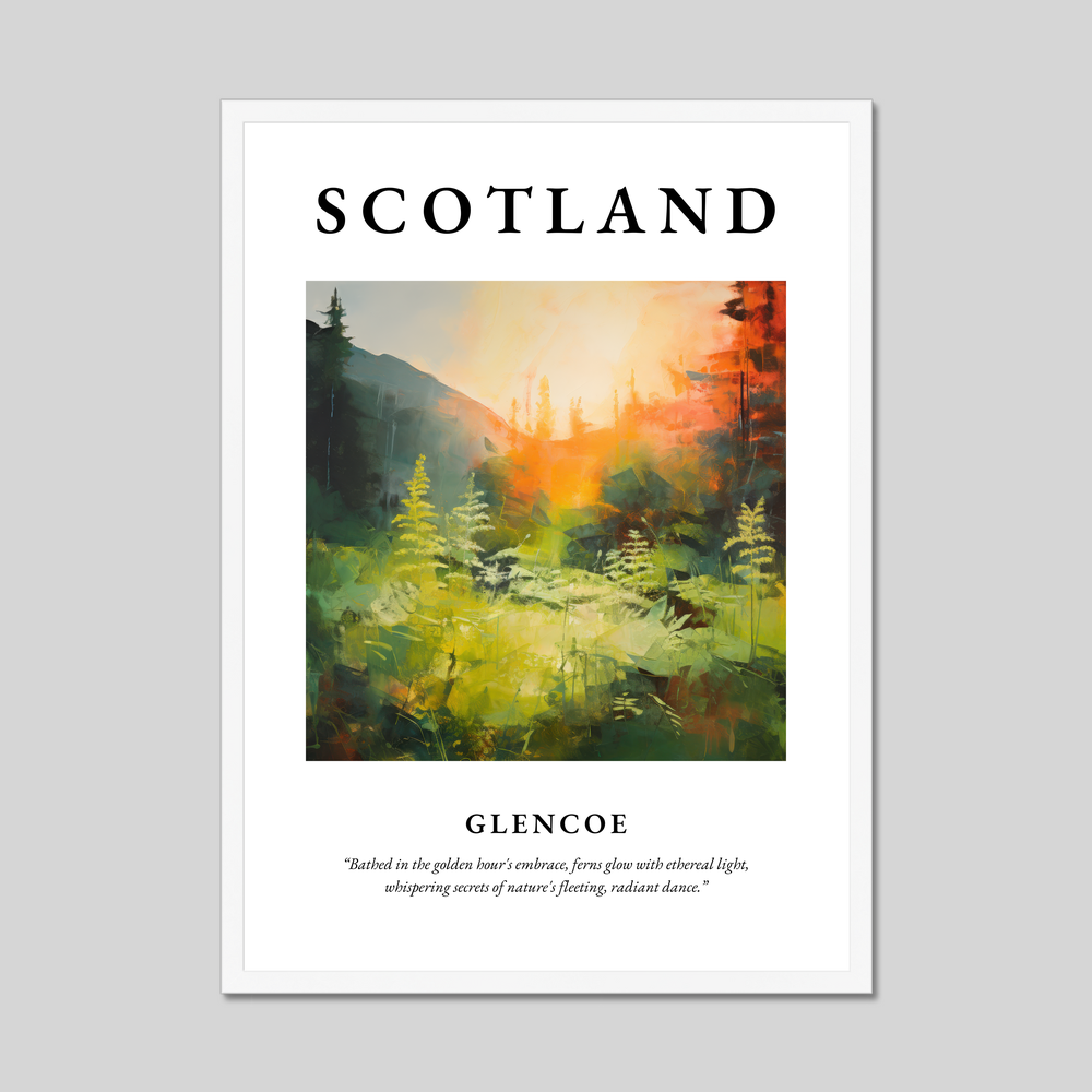 Poster in a white frame with the word Scotland