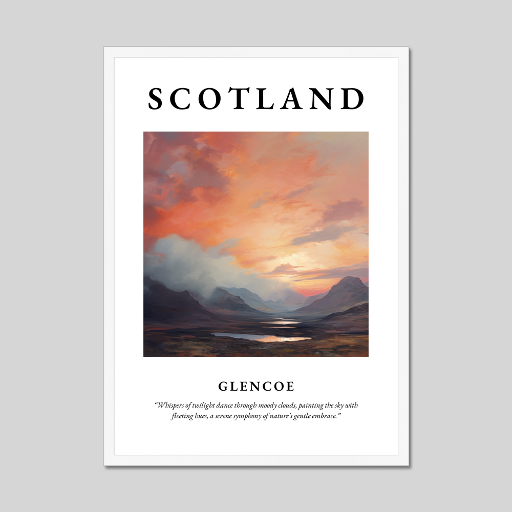 Poster in a white frame with the word Scotland