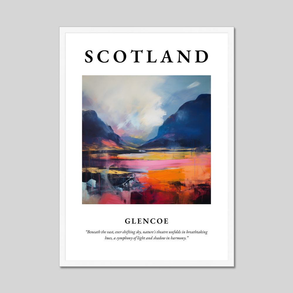 Poster in a white frame with the word Scotland