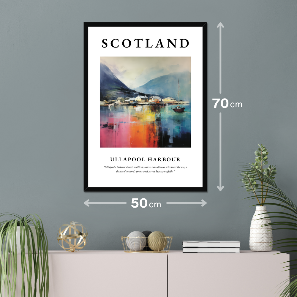 Poster of Ullapool Harbour hanging on a wall