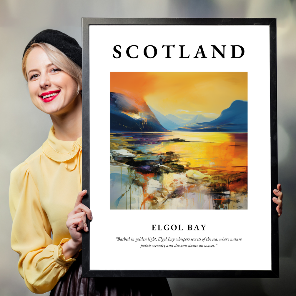 Person holding a poster of Elgol Bay