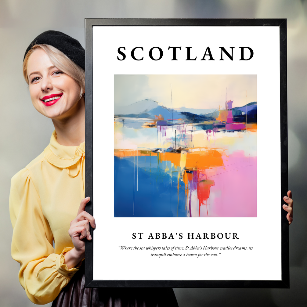 Person holding a poster of St Abba's Harbour