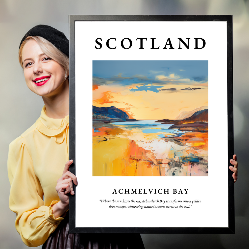 Person holding a poster of Achmelvich Bay