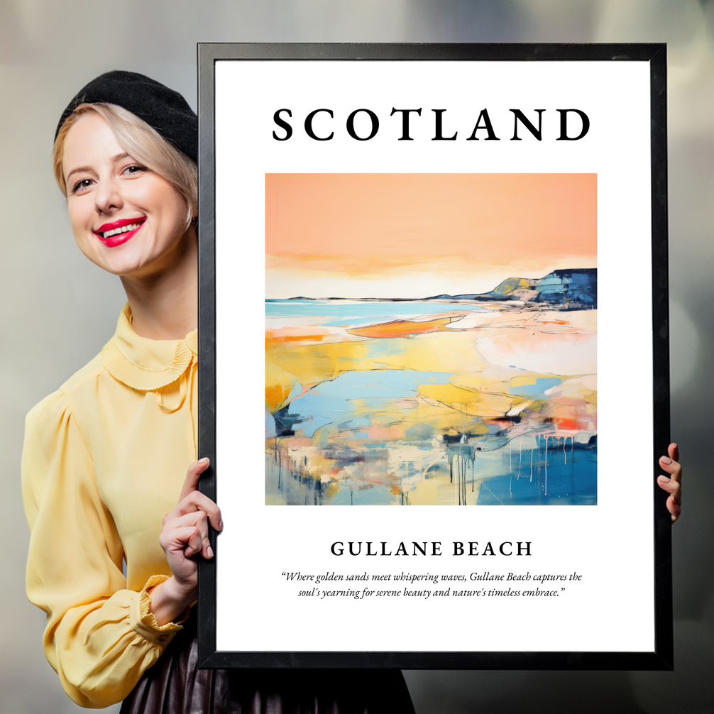 Person holding a poster of Gullane Beach