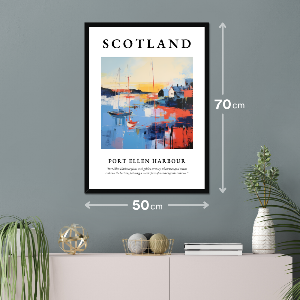 Poster of Port Ellen Harbour hanging on a wall