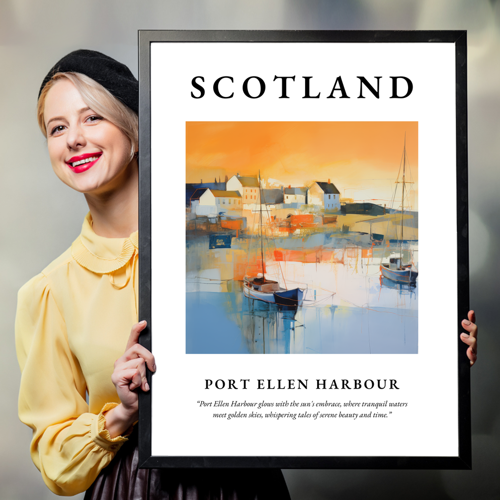 Person holding a poster of Port Ellen Harbour