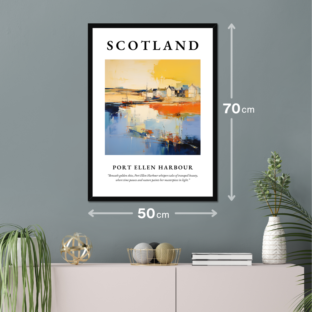 Poster of Port Ellen Harbour hanging on a wall