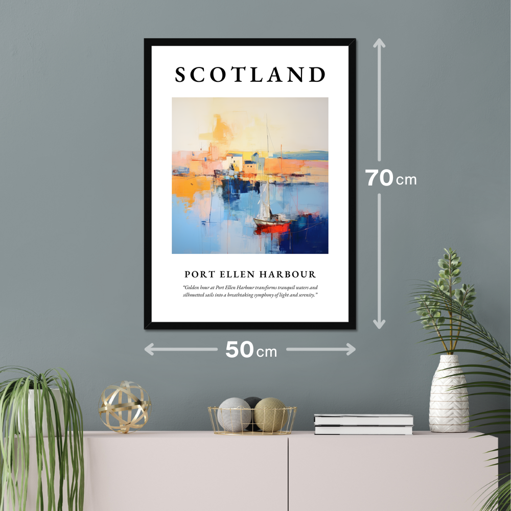 Poster of Port Ellen Harbour hanging on a wall