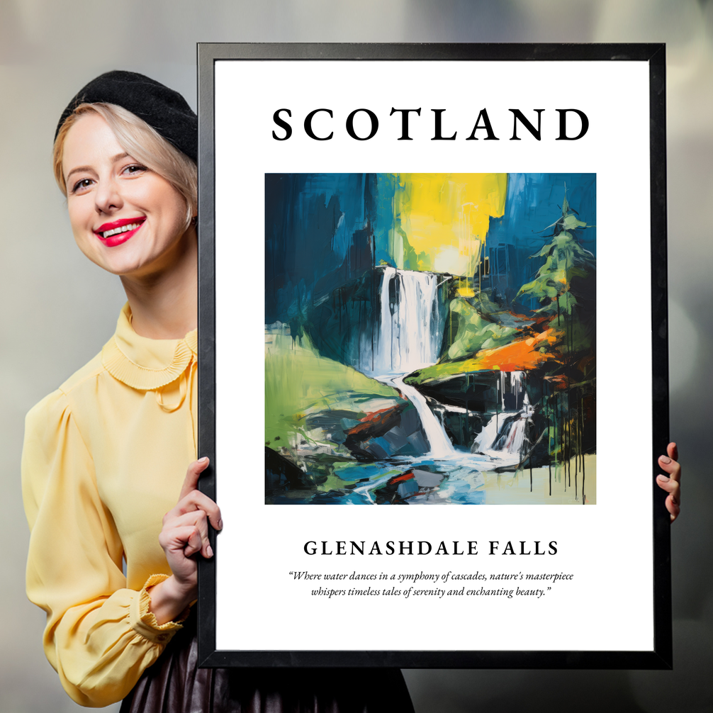 Person holding a poster of Glenashdale Falls