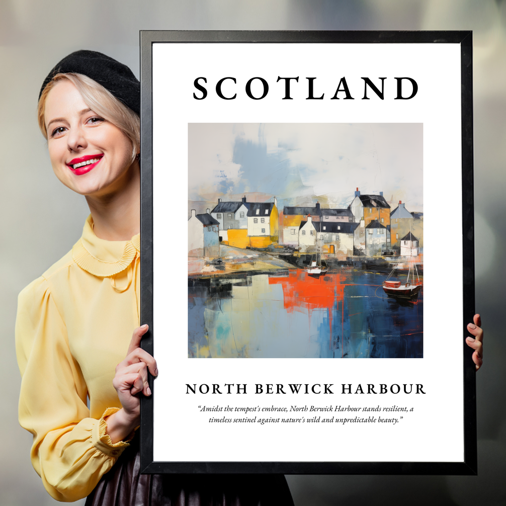 Person holding a poster of North Berwick Harbour