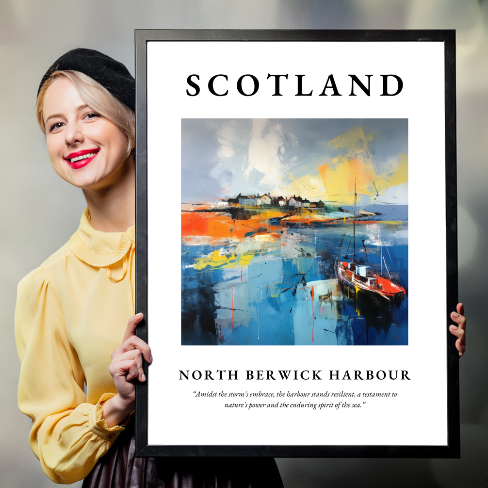 Person holding a poster of North Berwick Harbour