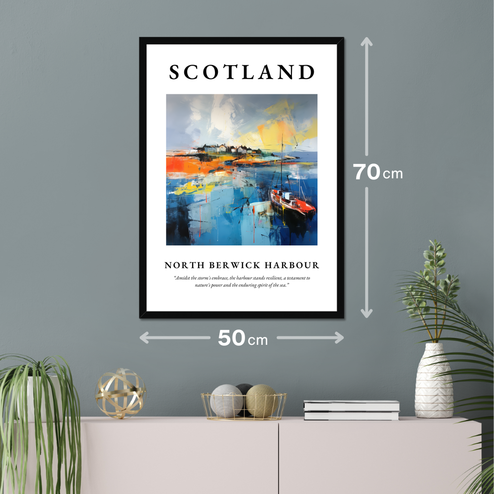 Poster of North Berwick Harbour hanging on a wall