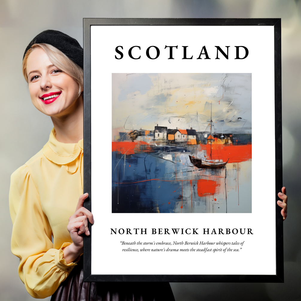 Person holding a poster of North Berwick Harbour