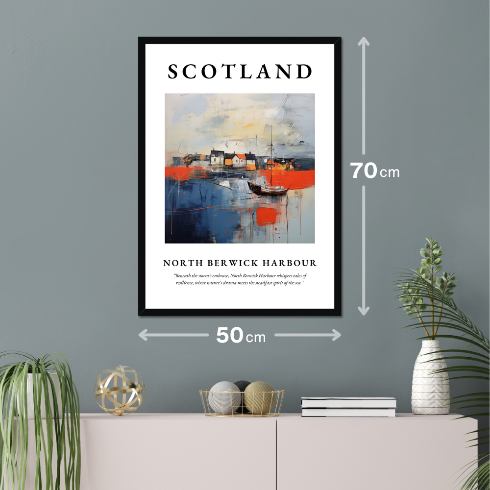 Poster of North Berwick Harbour hanging on a wall