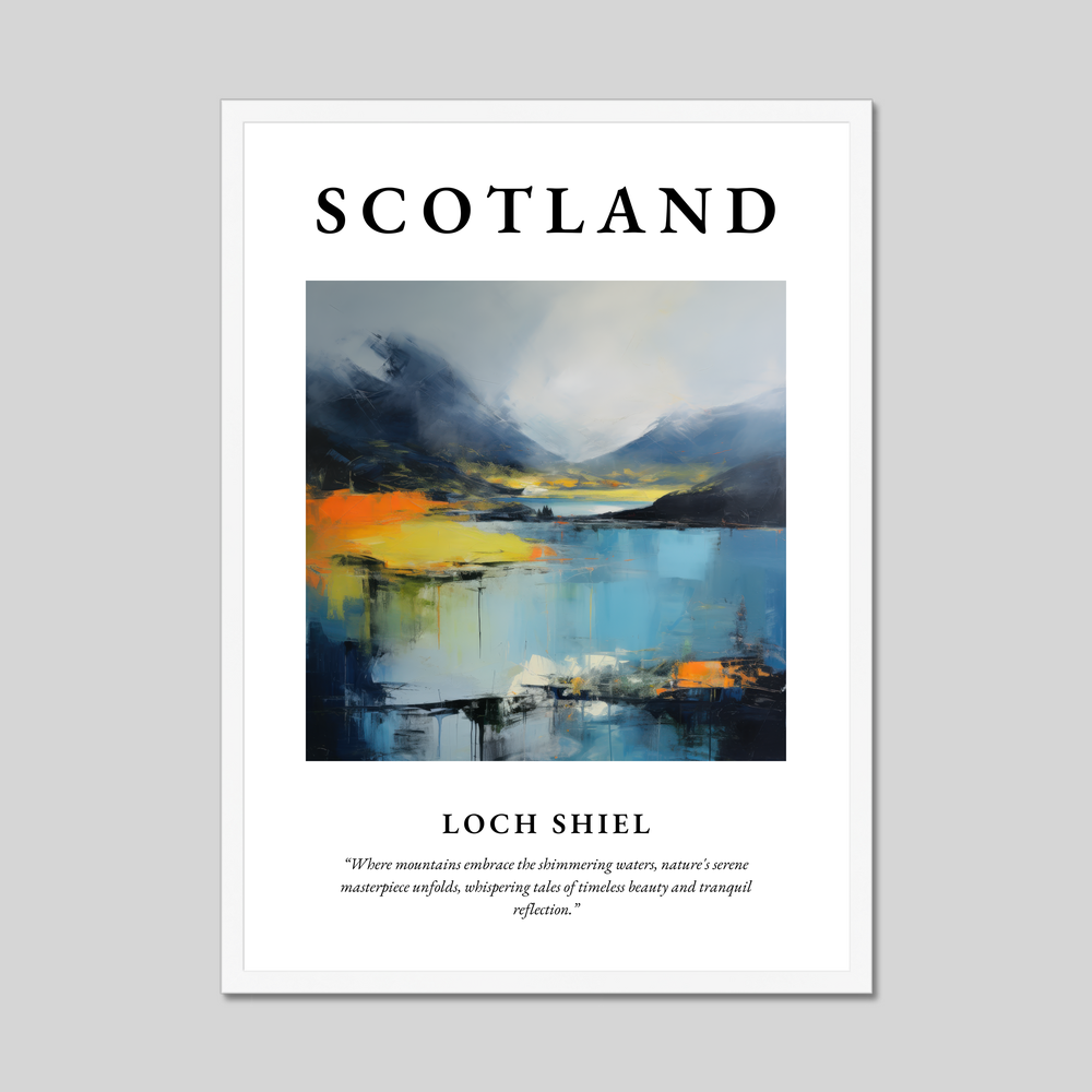 Poster in a white frame with the word Scotland