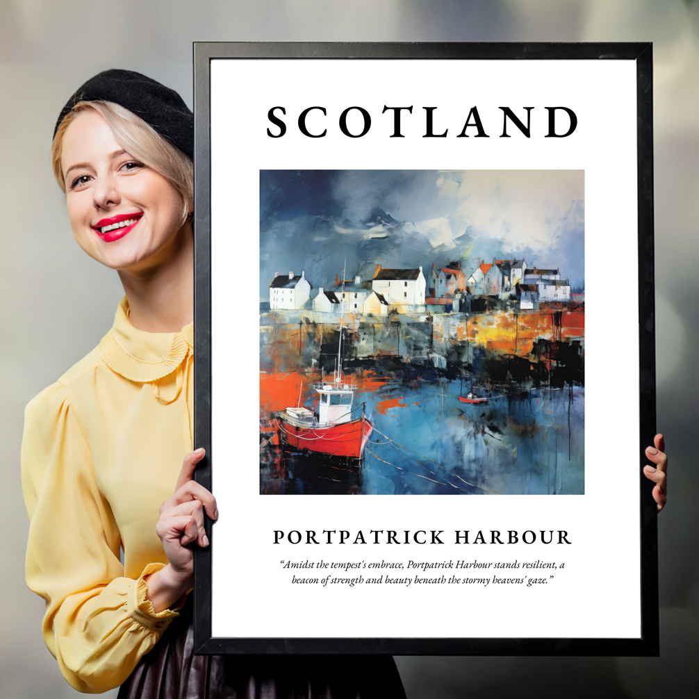 Person holding a poster of Portpatrick Harbour