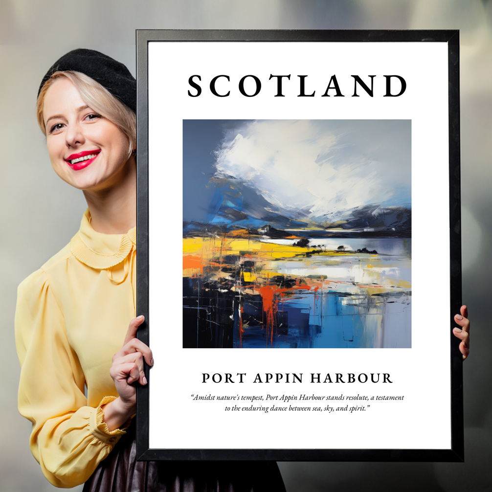 Person holding a poster of Port Appin Harbour