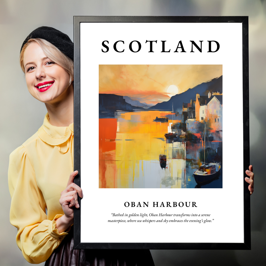 Person holding a poster of Oban Harbour