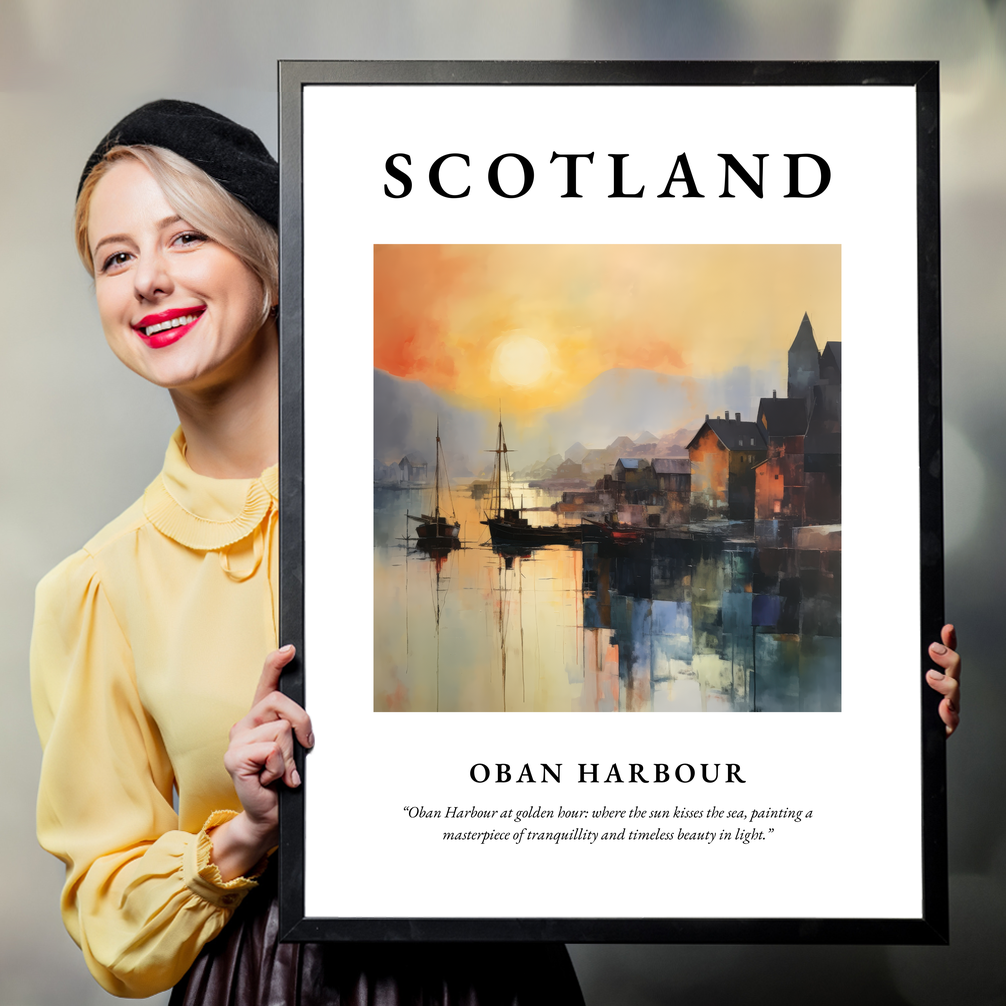 Person holding a poster of Oban Harbour