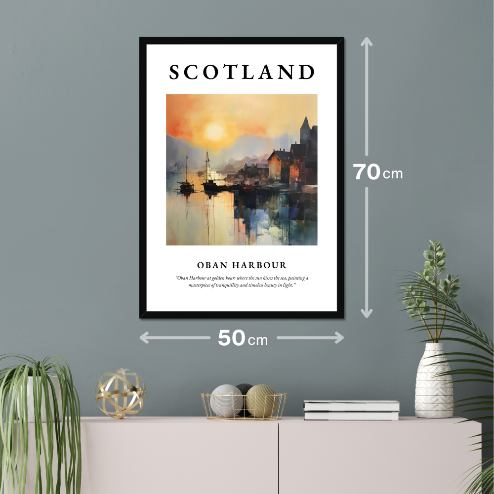 Poster of Oban Harbour hanging on a wall