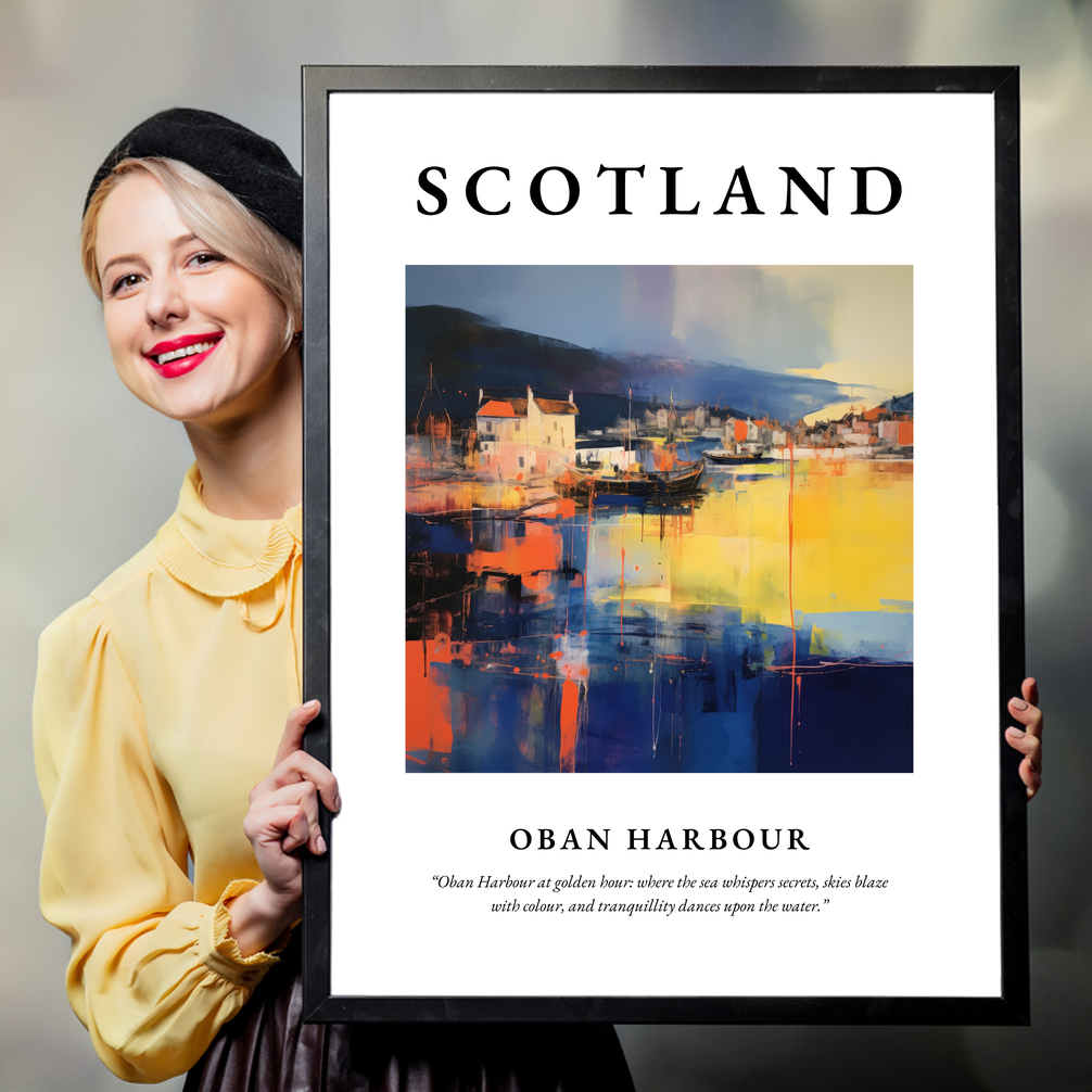 Person holding a poster of Oban Harbour