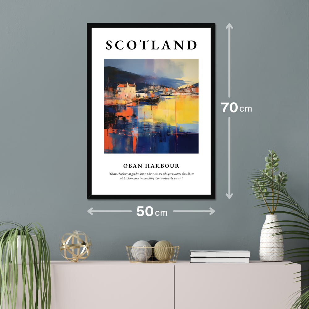 Poster of Oban Harbour hanging on a wall