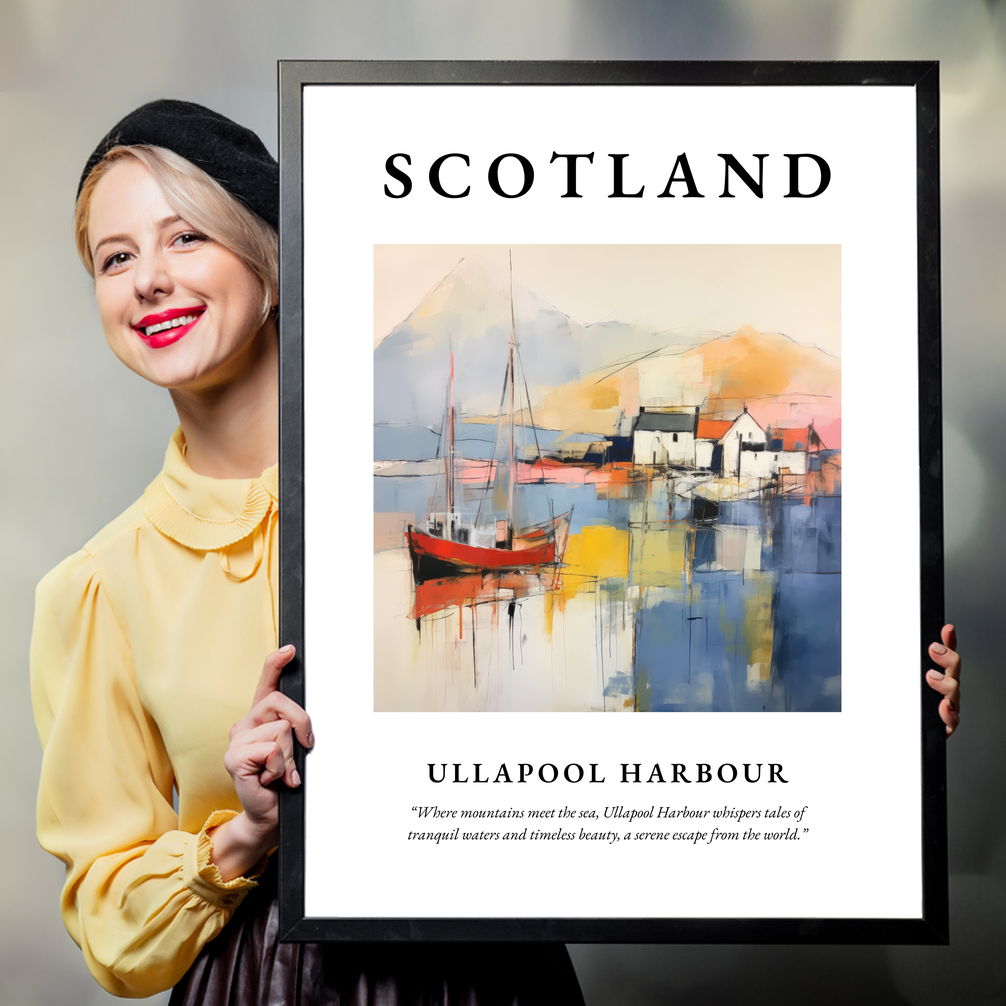 Person holding a poster of Ullapool Harbour