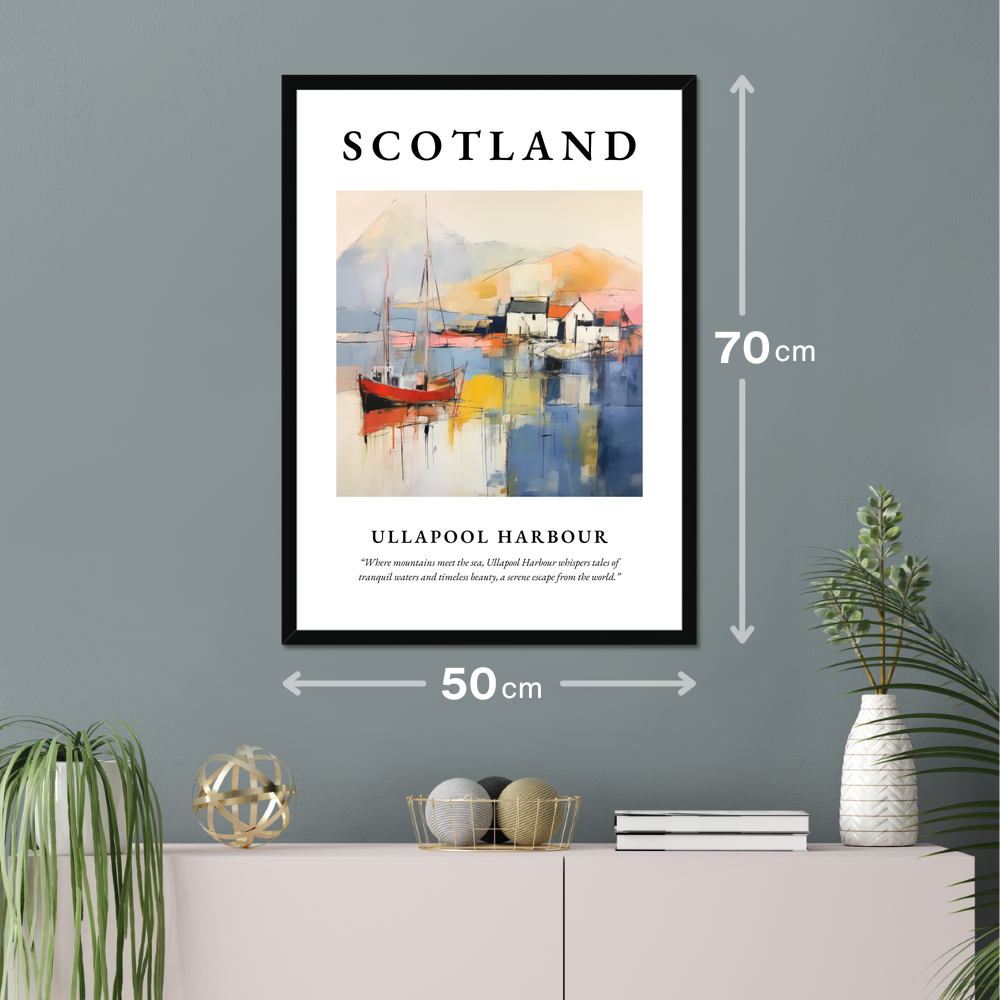 Poster of Ullapool Harbour hanging on a wall