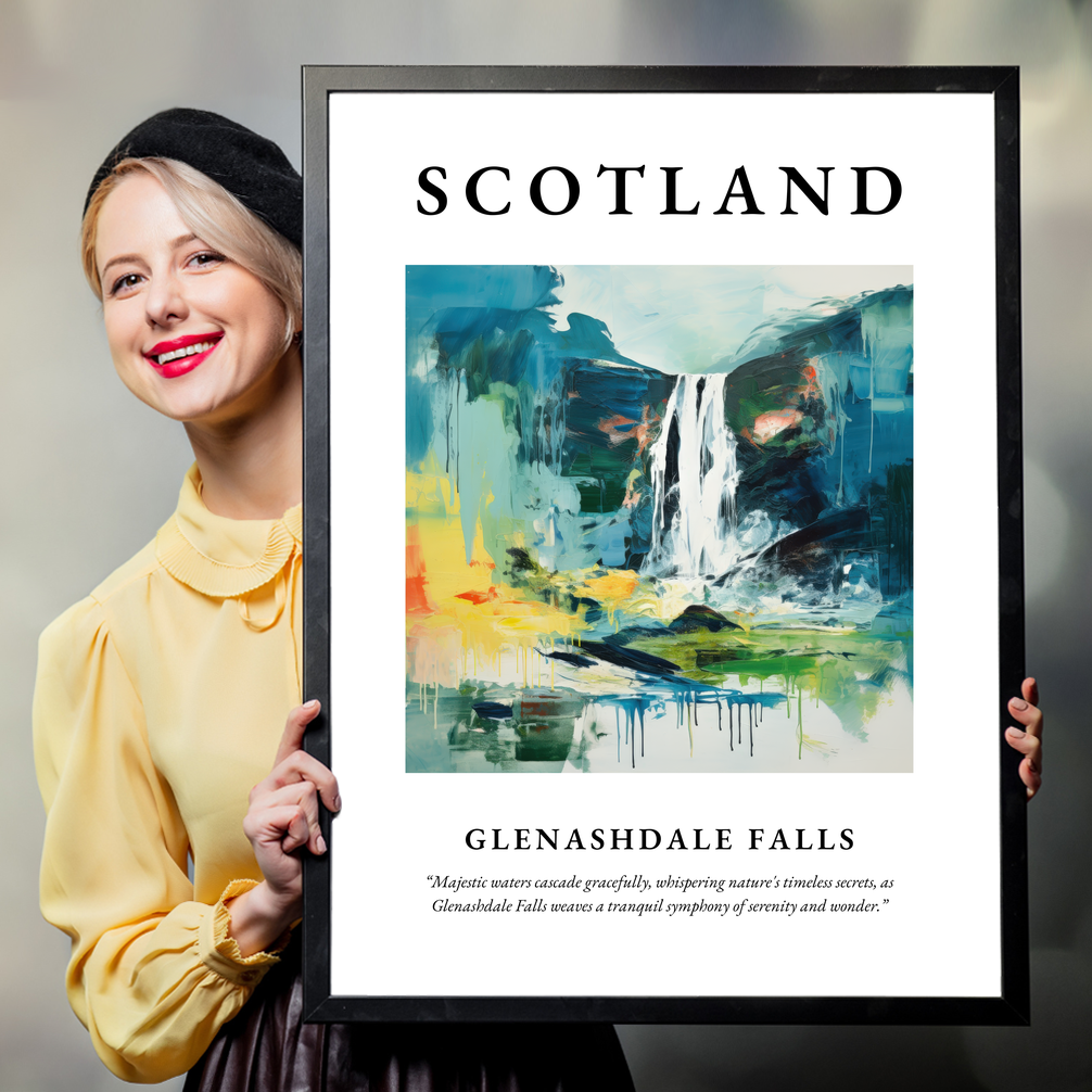 Person holding a poster of Glenashdale Falls